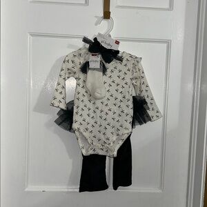 Kids Matching Set with Bow Print and Black Tulle